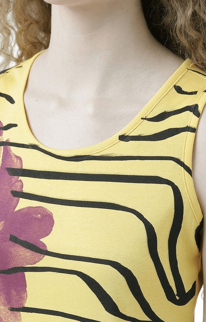 Women's Yellow Printed Tank Top
