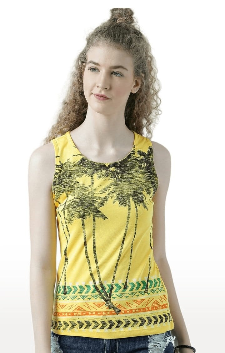 HUETRAP | Women's Yellow Printed Tank Top