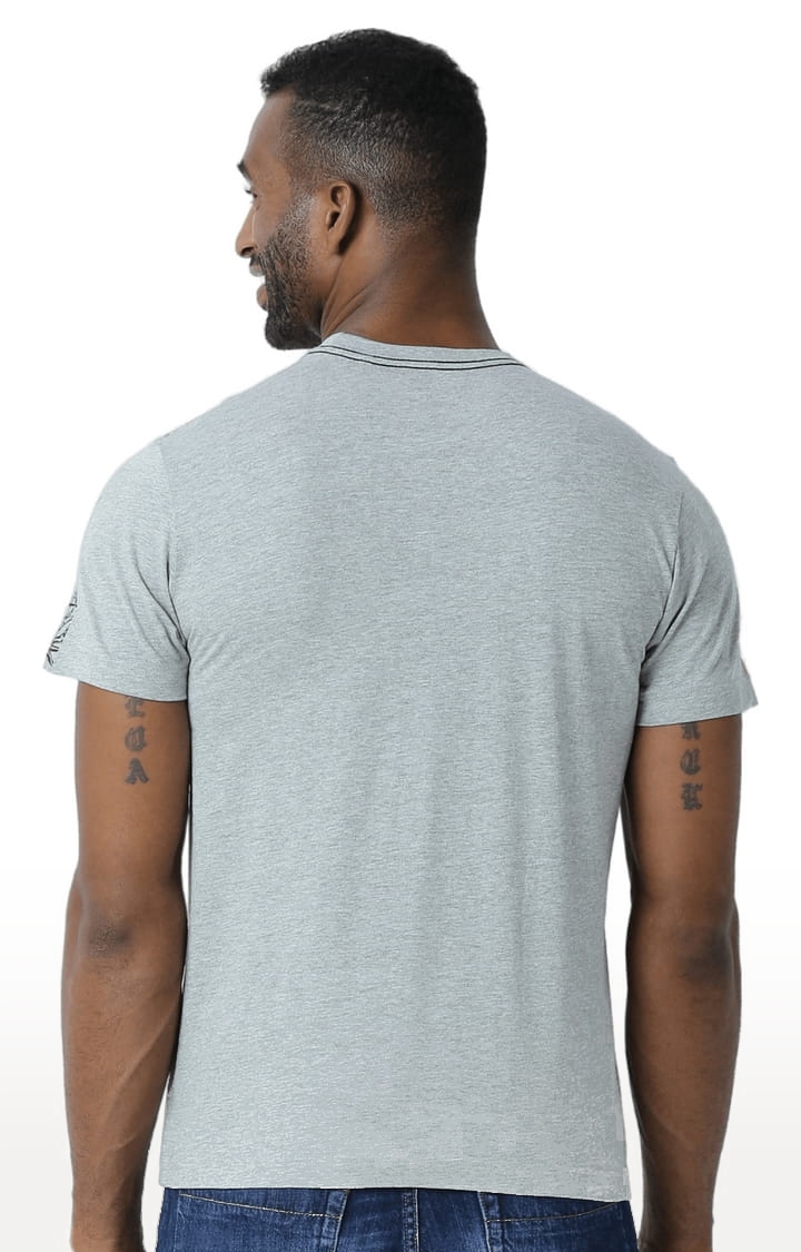 HUETRAP | Men's Grey Cotton Blend Printed Regular T-Shirt 3