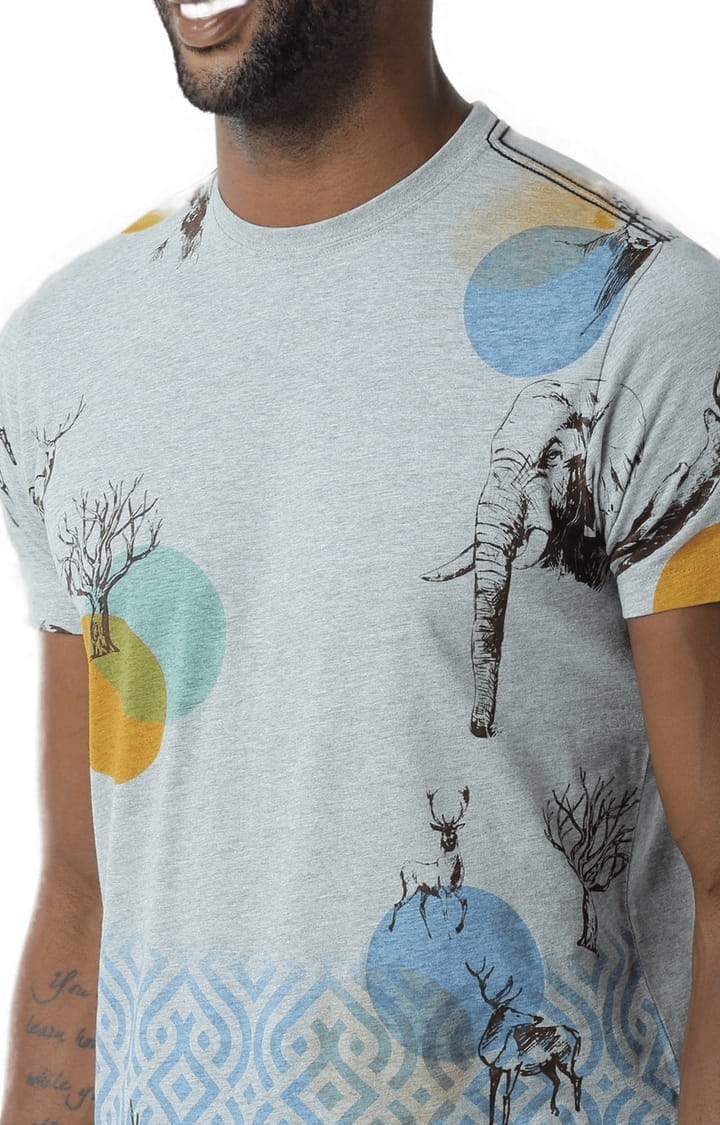 HUETRAP | Men's Grey Cotton Blend Printed Regular T-Shirt 4