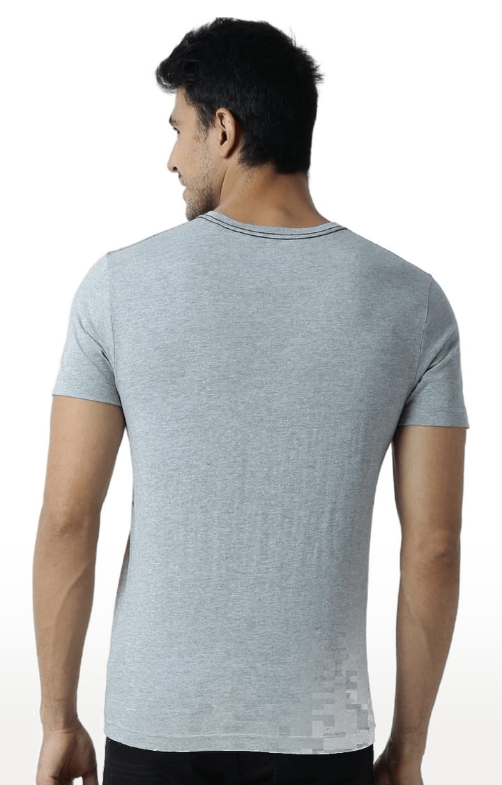 HUETRAP | Men's Grey and Brown Cotton Blend Printed Regular T-Shirt 3