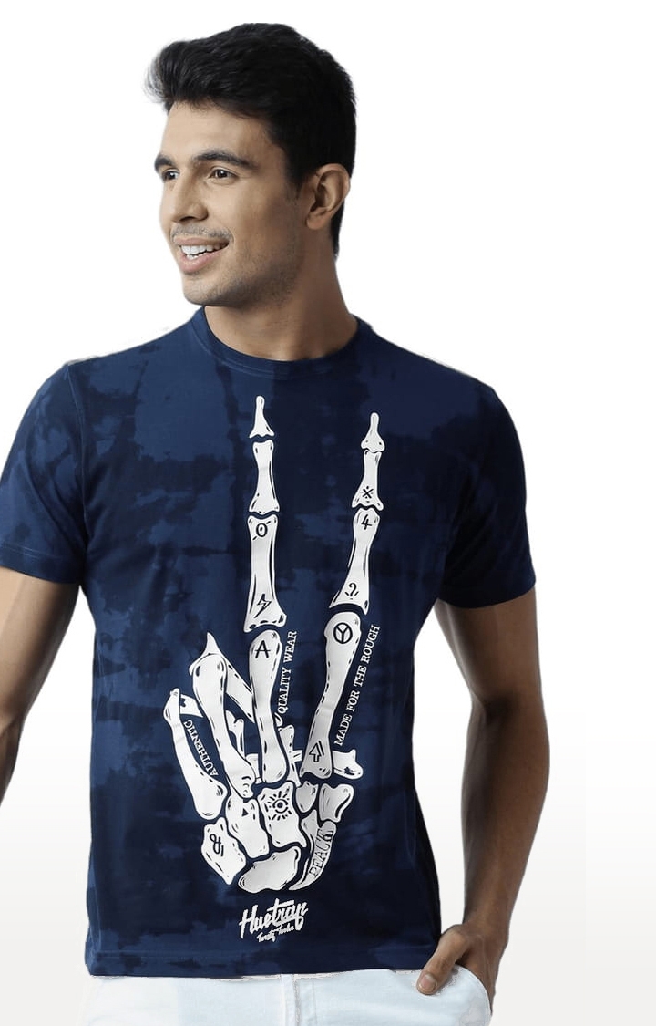 HUETRAP | Men's Blue Cotton Printed Regular T-Shirt 0