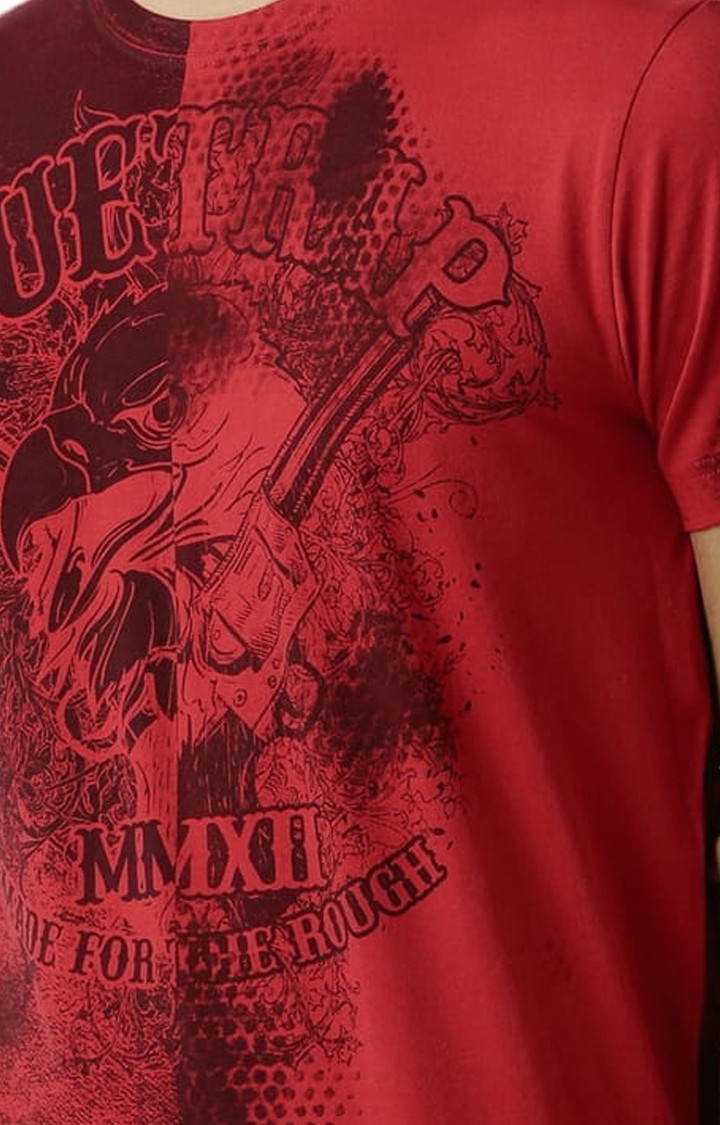 Men's Red Printed Regular T-Shirt