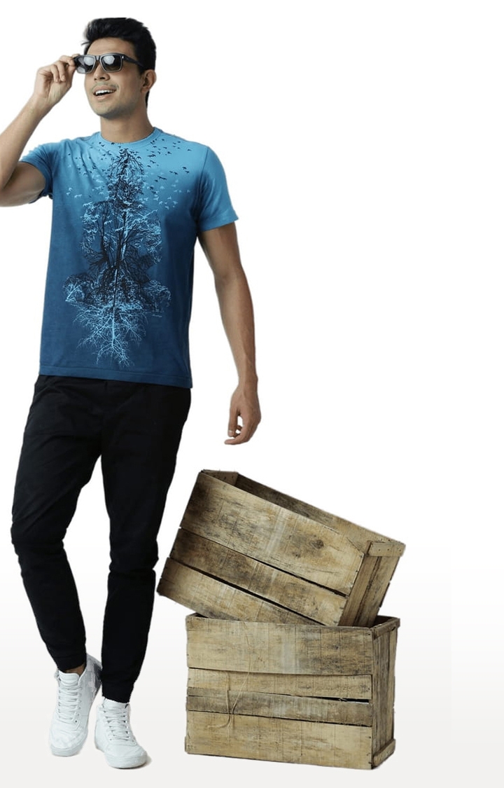 HUETRAP | Men's Blue Cotton Printed Regular T-Shirt 1