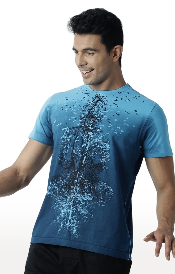 HUETRAP | Men's Blue Cotton Printed Regular T-Shirt 2