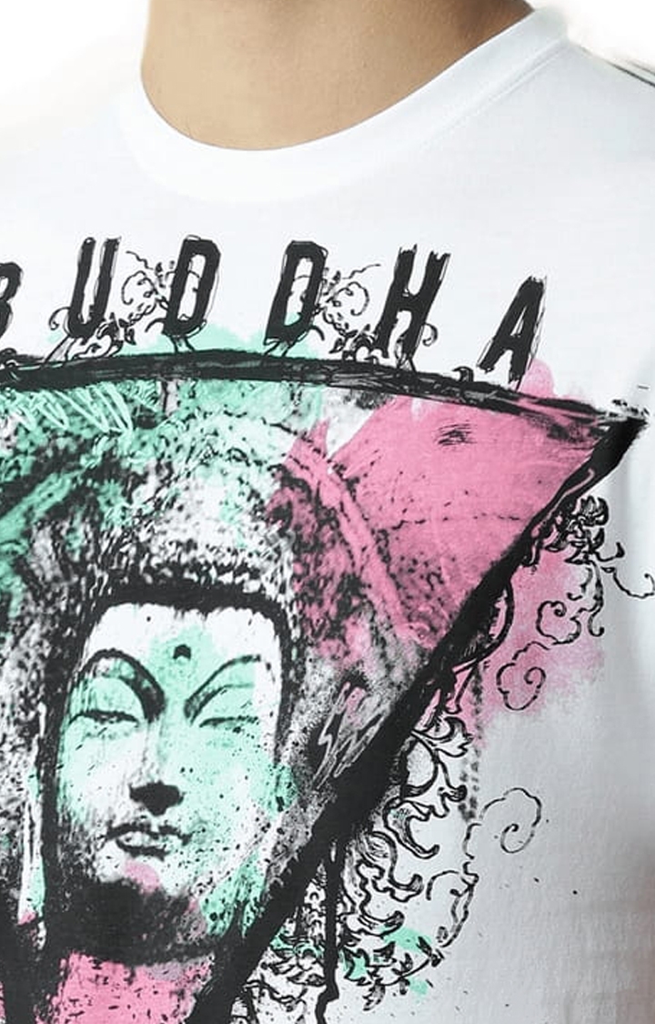 Men's White Printed Regular T-Shirt
