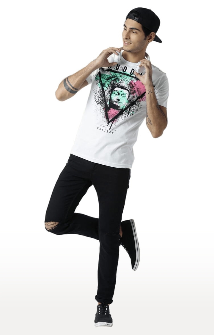Men's White Printed Regular T-Shirt
