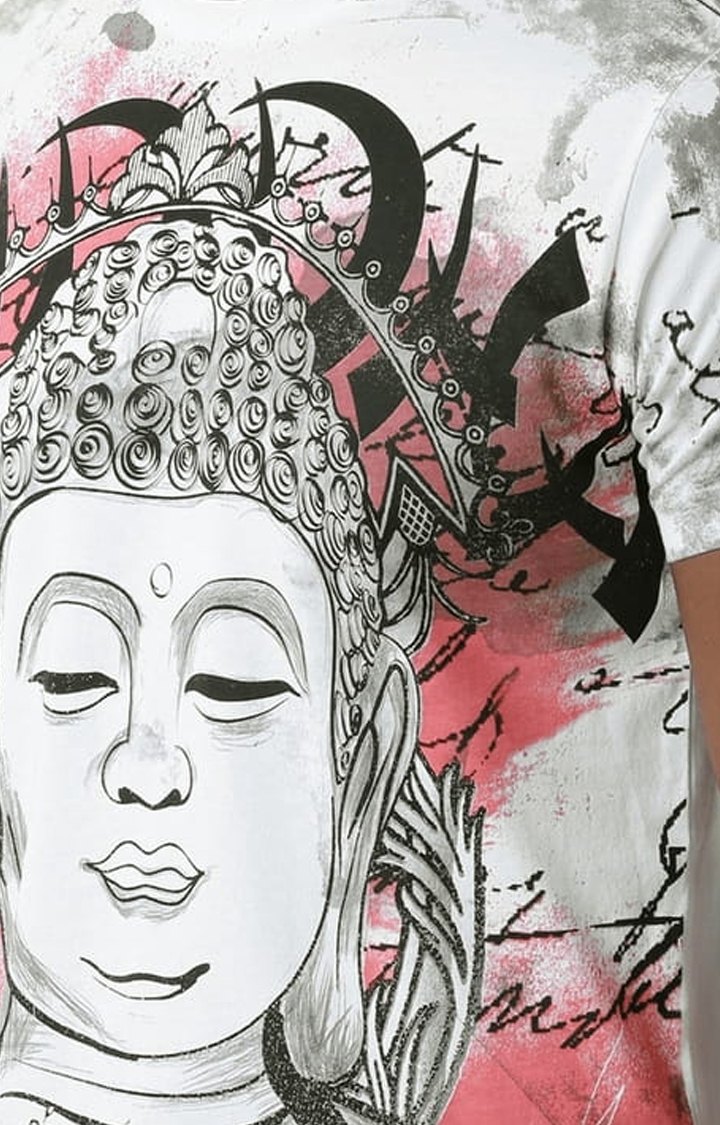 Men's White & Grey Printed Regular T-Shirt
