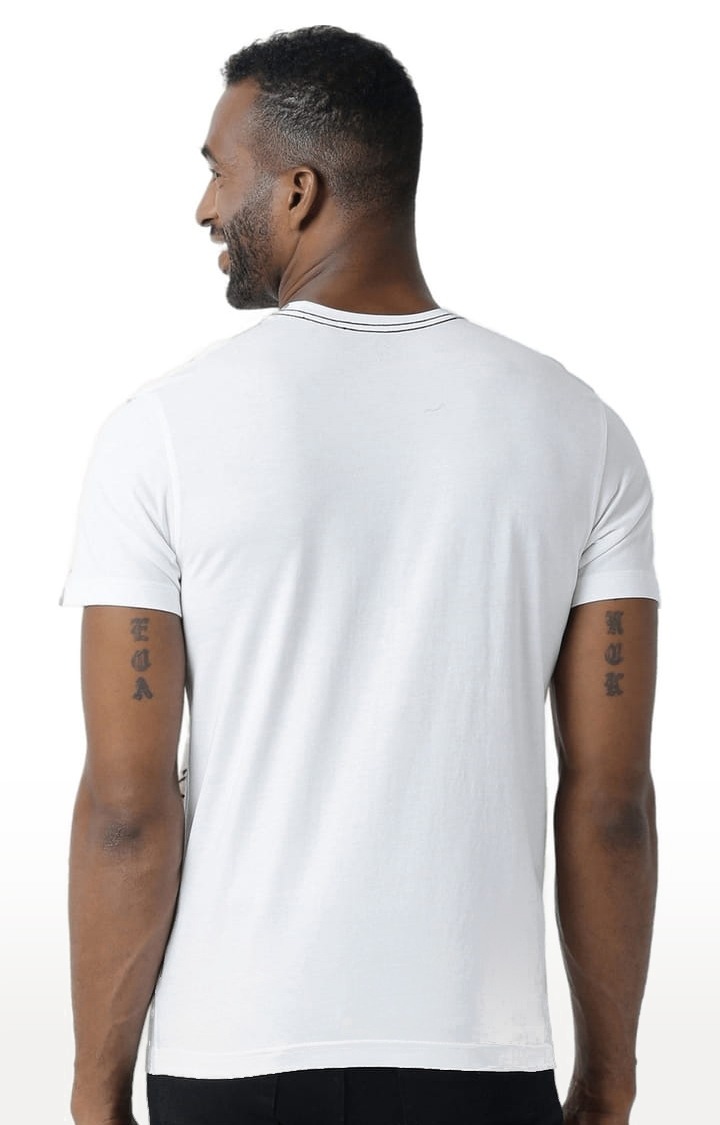 Men's White & Grey Printed Regular T-Shirt