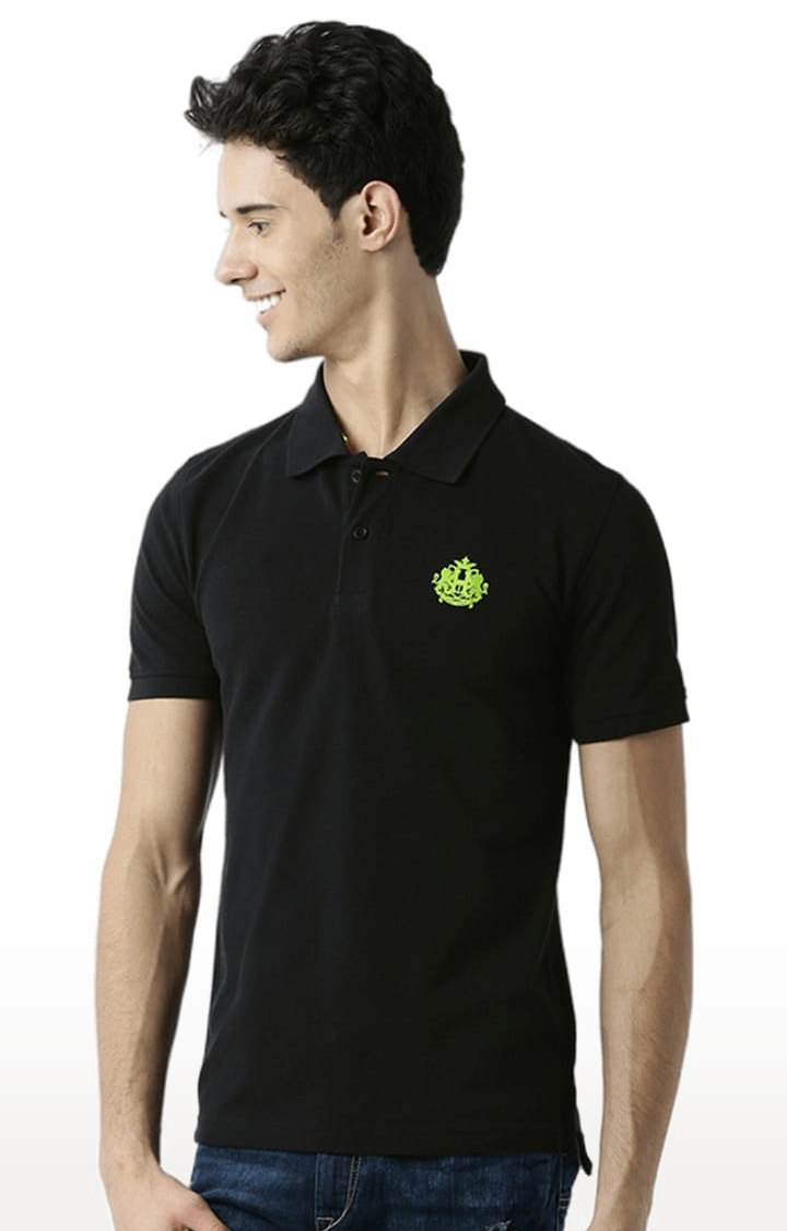 Men's Black Solid Polos