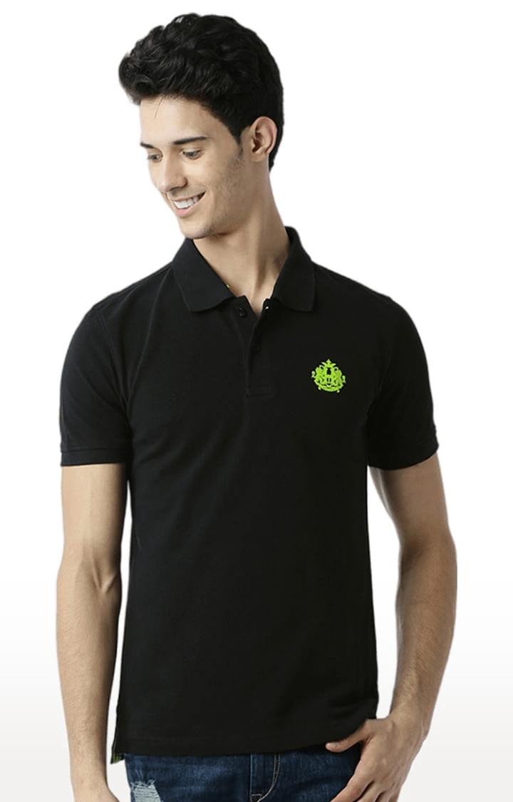 Men's Black Solid Polos