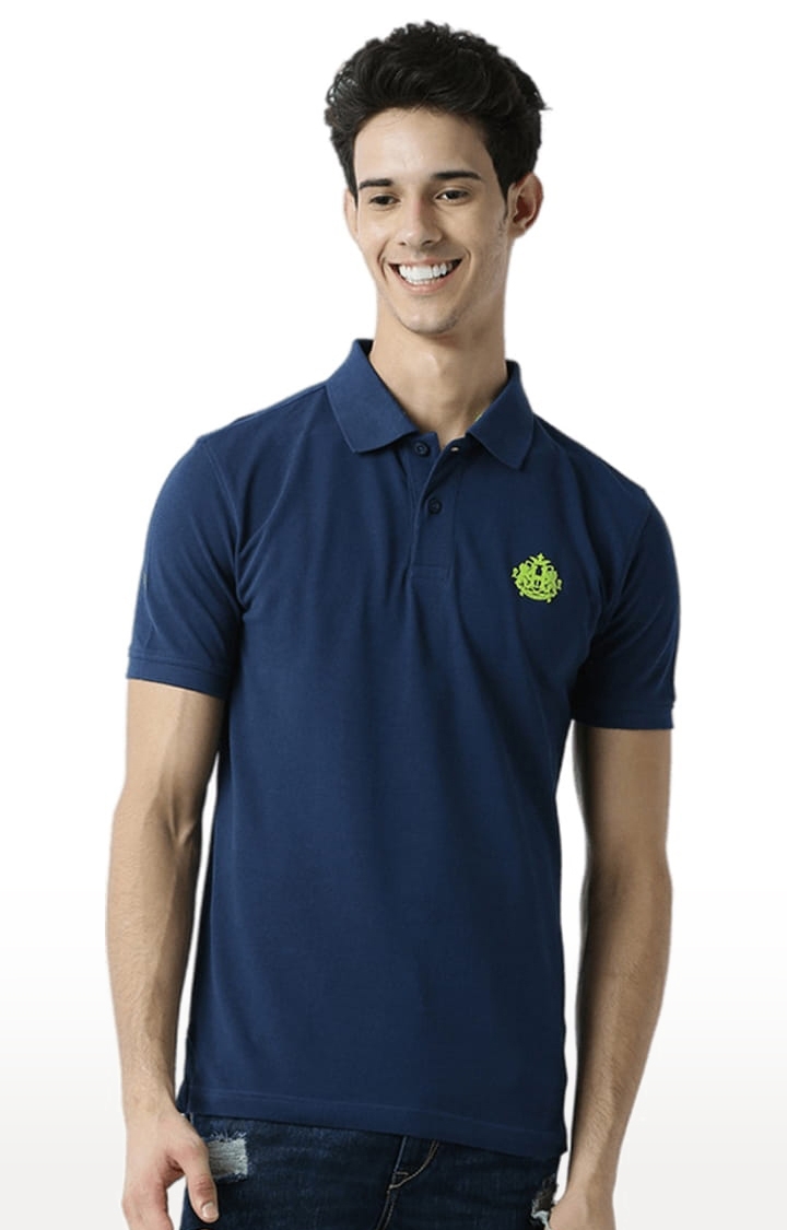 HUETRAP | Men's Navy Blue Cotton Solid Polo T-Shirt 0