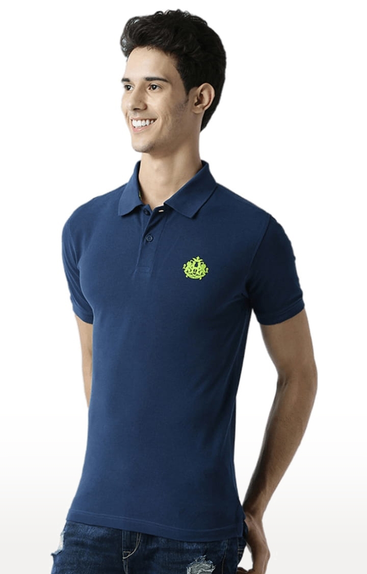 HUETRAP | Men's Navy Blue Cotton Solid Polo T-Shirt 1