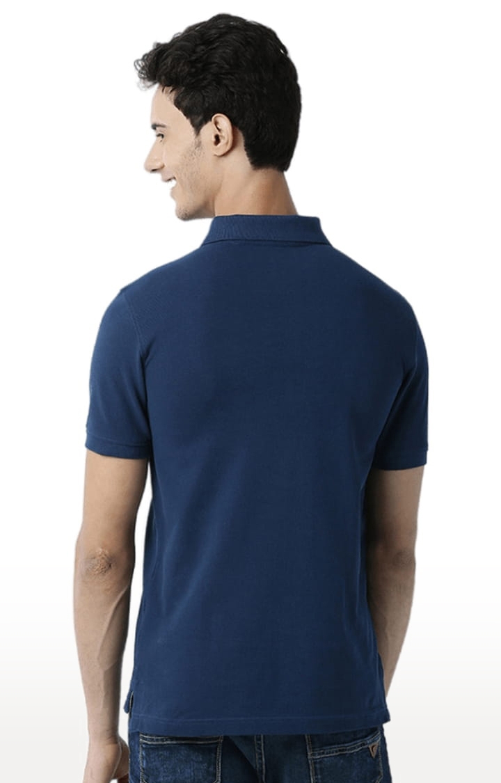 HUETRAP | Men's Navy Blue Cotton Solid Polo T-Shirt 2
