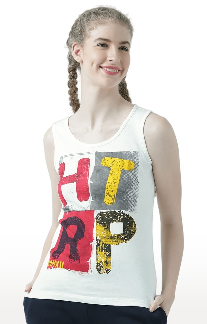 Women's Off White Printed Tank Top