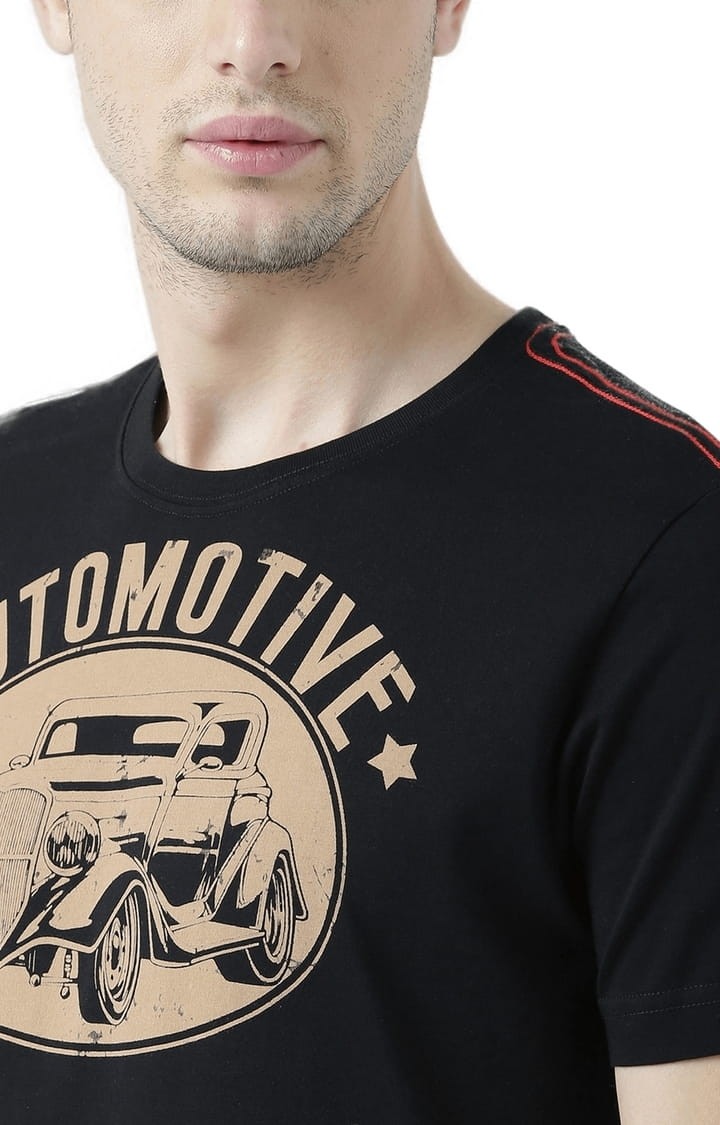Men's Black Printed Regular T-Shirt