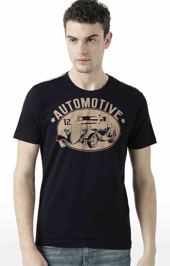 HUETRAP | Men's Black Printed Regular T-Shirt