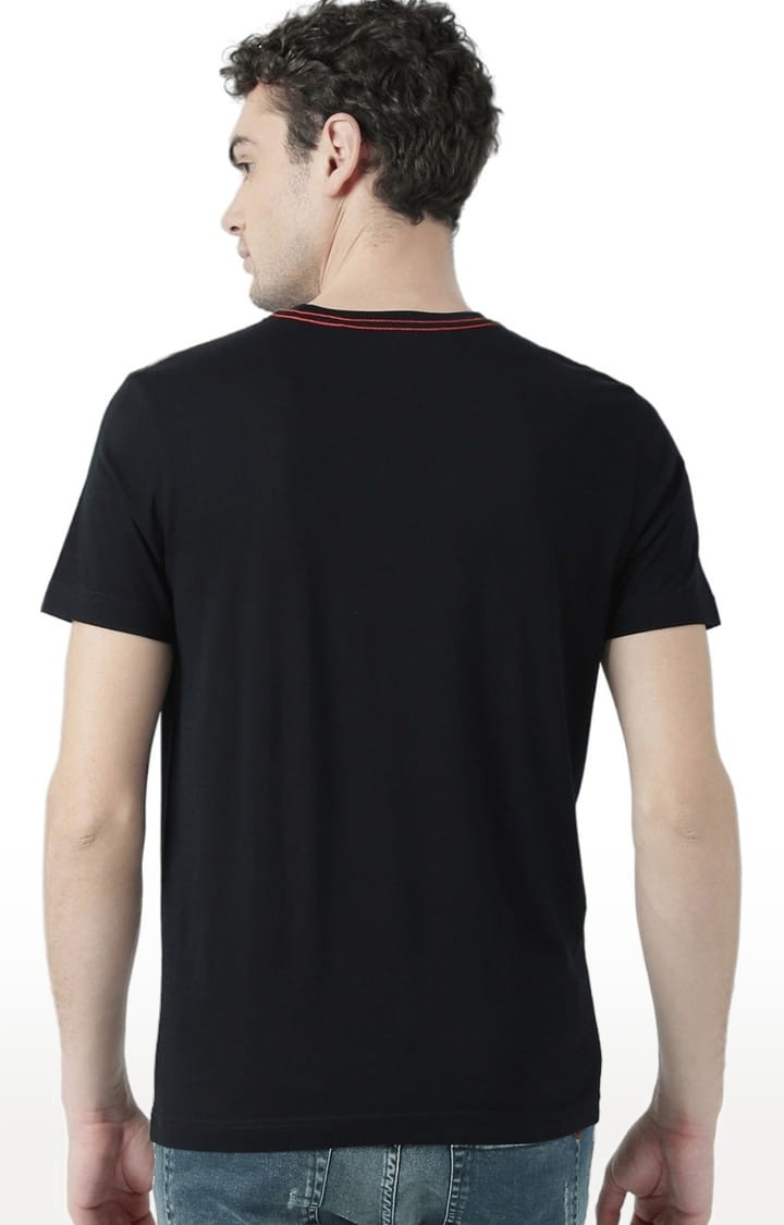 Men's Black Printed Regular T-Shirt
