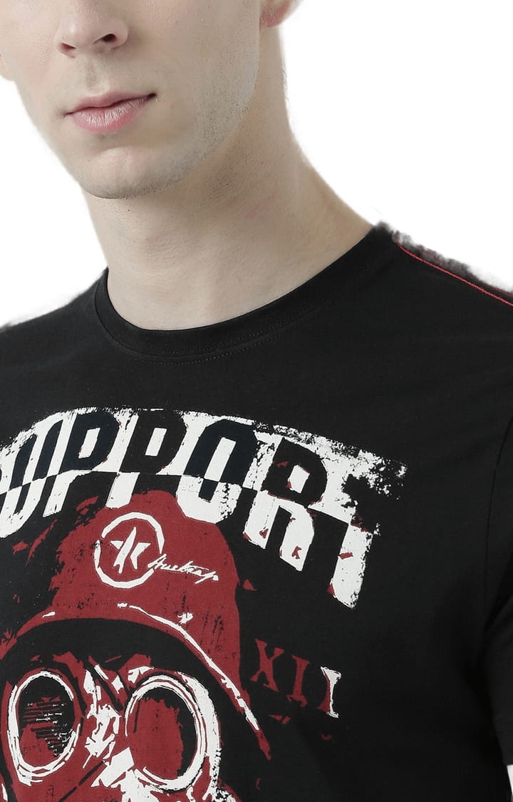 HUETRAP | Men's Black Cotton Printed Regular T-Shirt 4