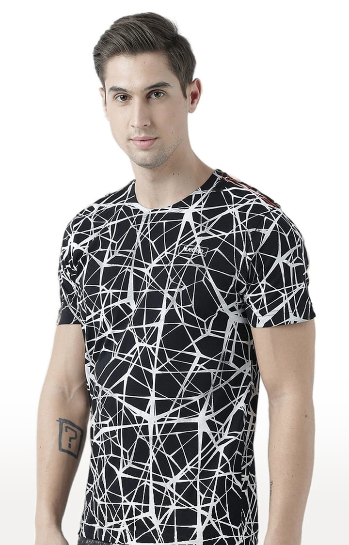 Men's Black Printed Regular T-Shirt