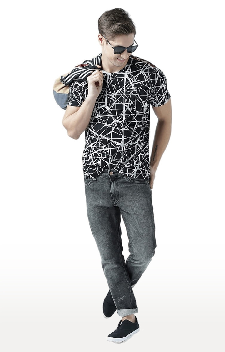 Men's Black Printed Regular T-Shirt