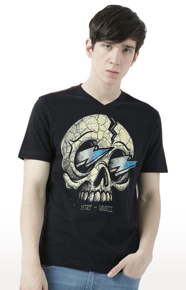 Men's Black Graphics Regular T-Shirt