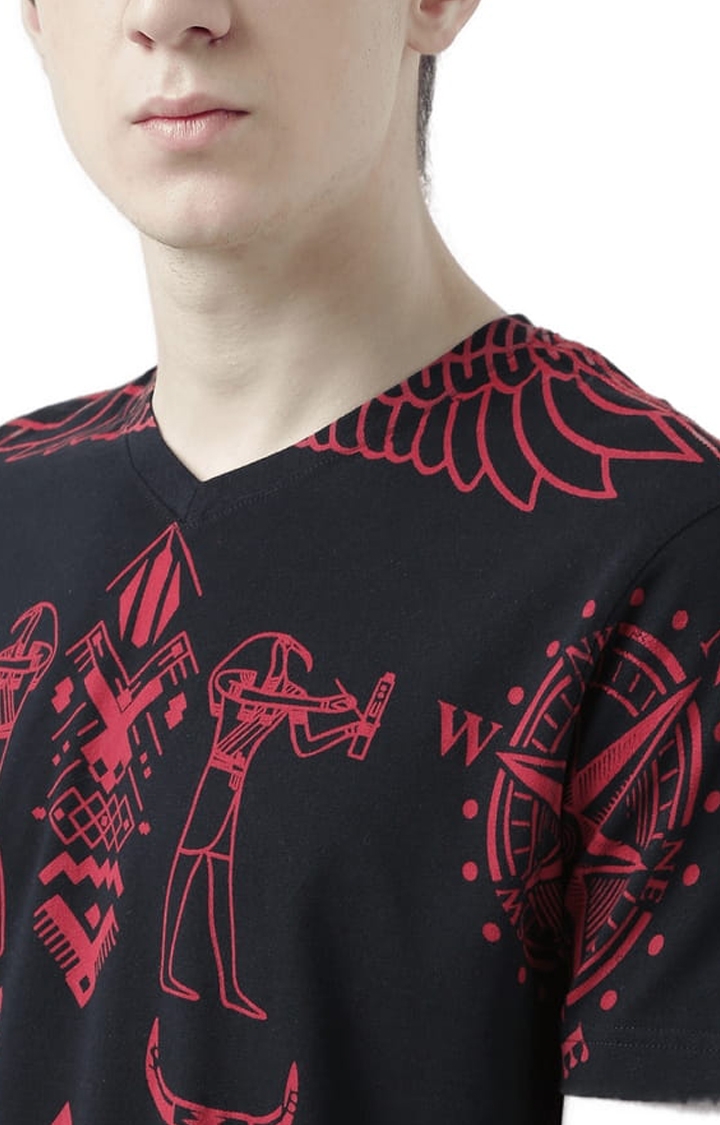 HUETRAP | Men's Black and Red Cotton Printed Regular T-Shirt 4