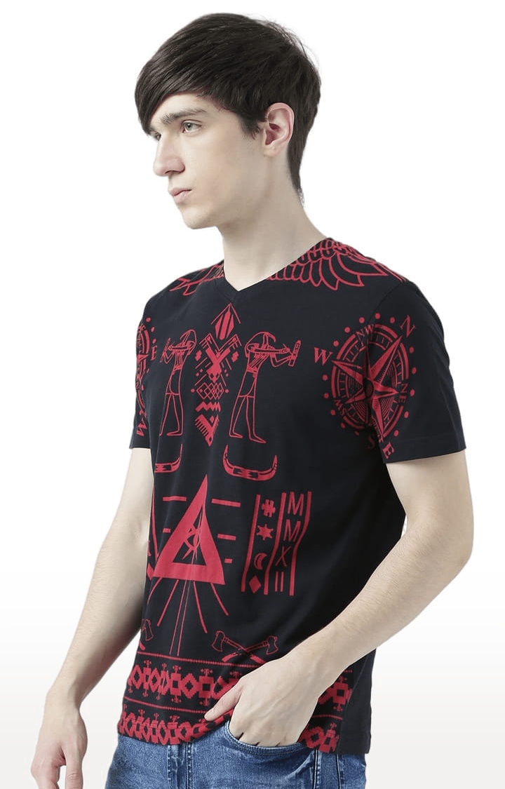 HUETRAP | Men's Black and Red Cotton Printed Regular T-Shirt 1