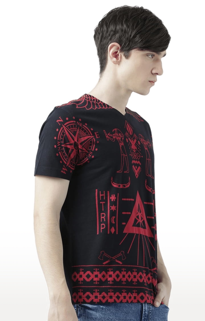 HUETRAP | Men's Black and Red Cotton Printed Regular T-Shirt 2