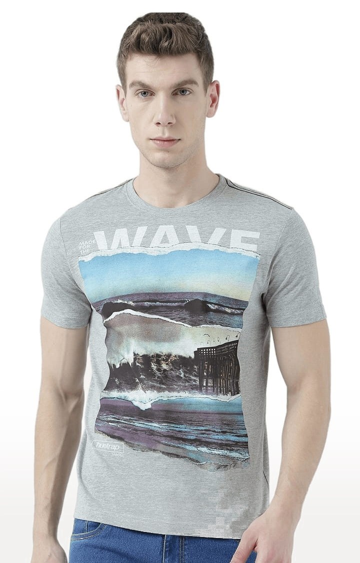HUETRAP | Men's Grey Printed Regular T-Shirt