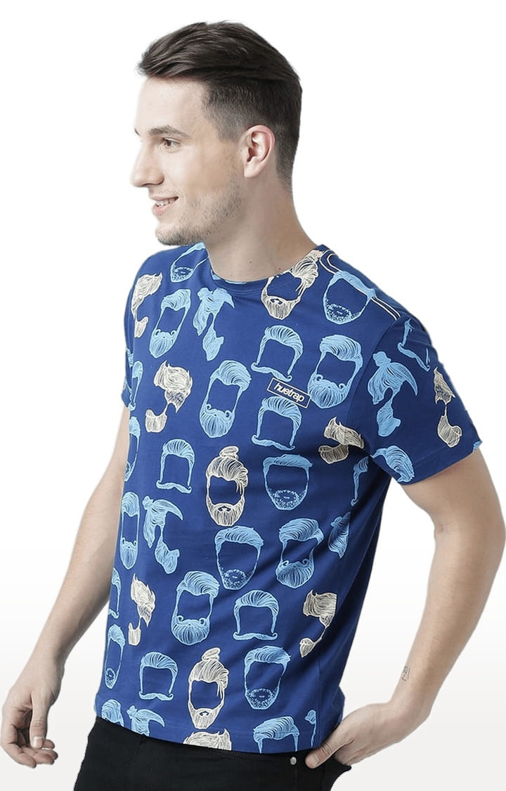 HUETRAP | Men's Navy Blue Cotton Printed Regular T-Shirt 2