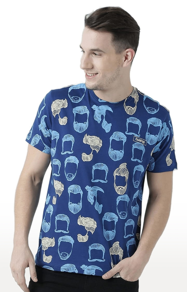 HUETRAP | Men's Navy Blue Cotton Printed Regular T-Shirt 0