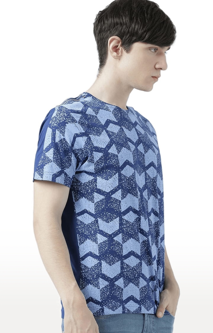 HUETRAP | Men's Blue Cotton Printed Regular T-Shirt 1