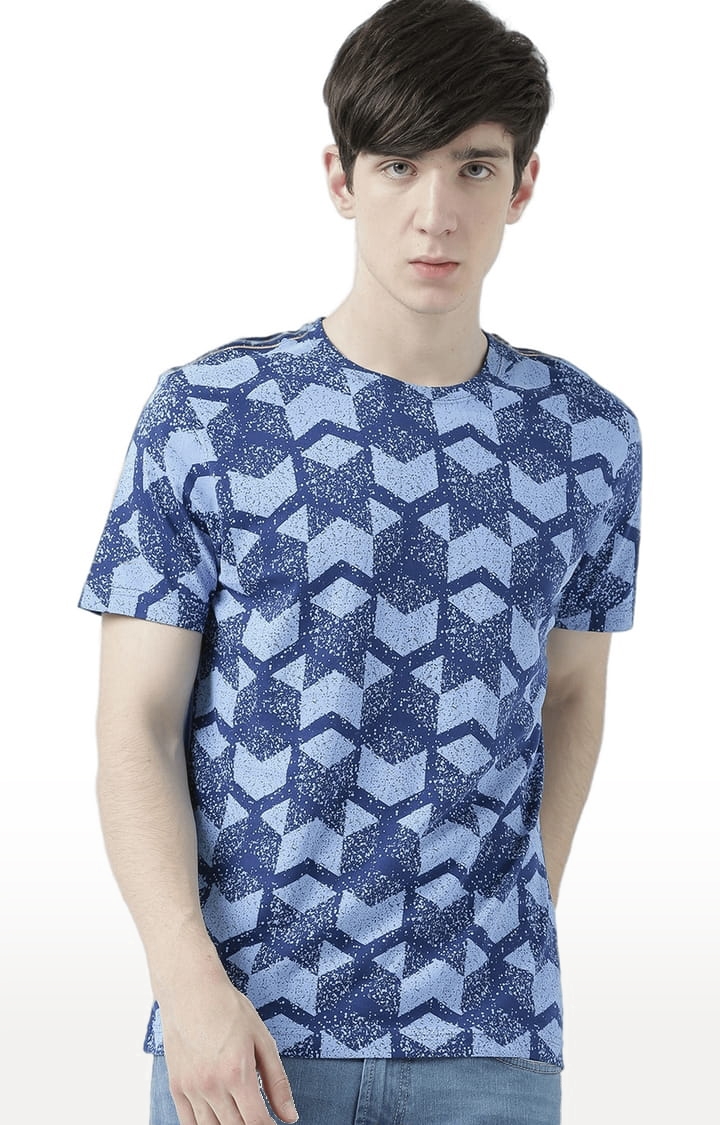 HUETRAP | Men's Blue Cotton Printed Regular T-Shirt 0