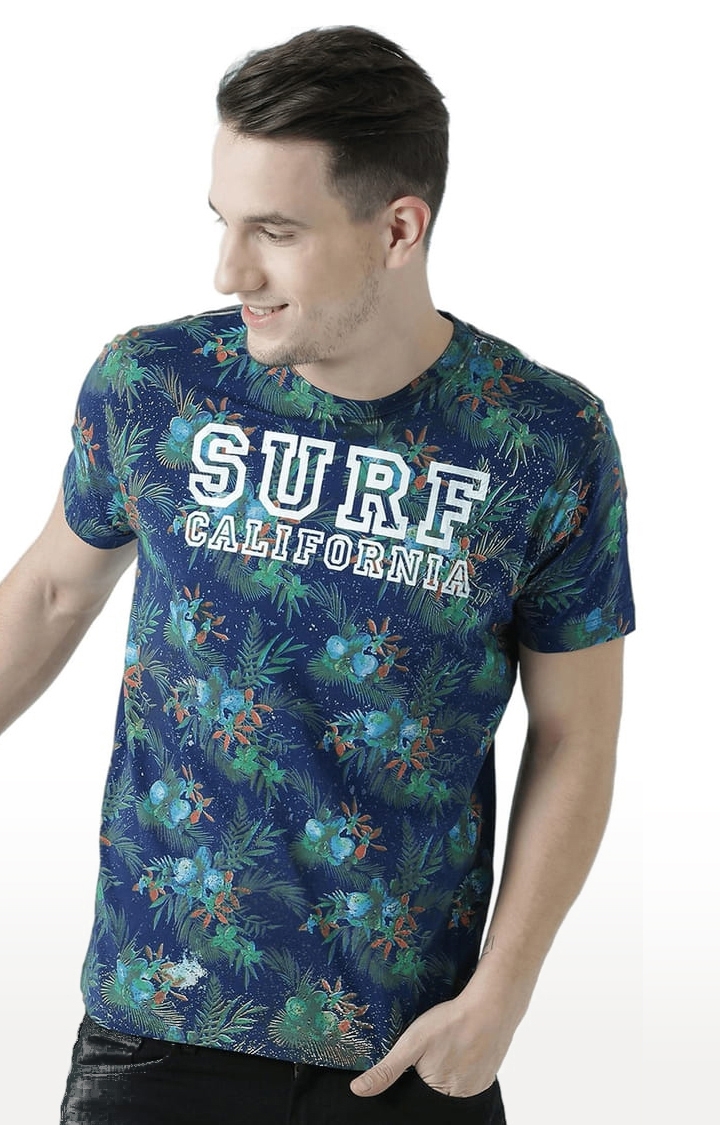 Men's Navy Blue Typographic Regular T-Shirt