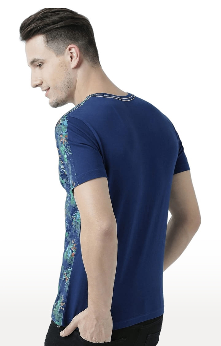 HUETRAP | Men's Navy Blue Cotton Typographic Printed Regular T-Shirt 3