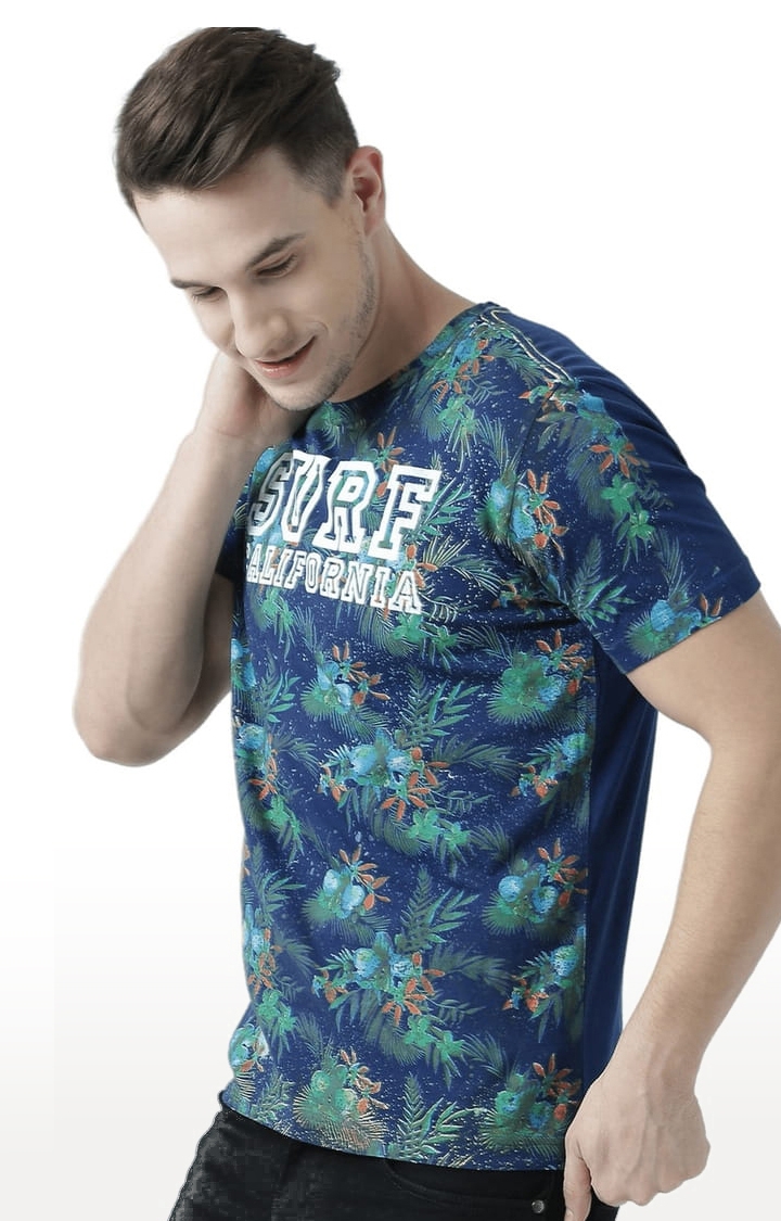 Men's Navy Blue Typographic Regular T-Shirt