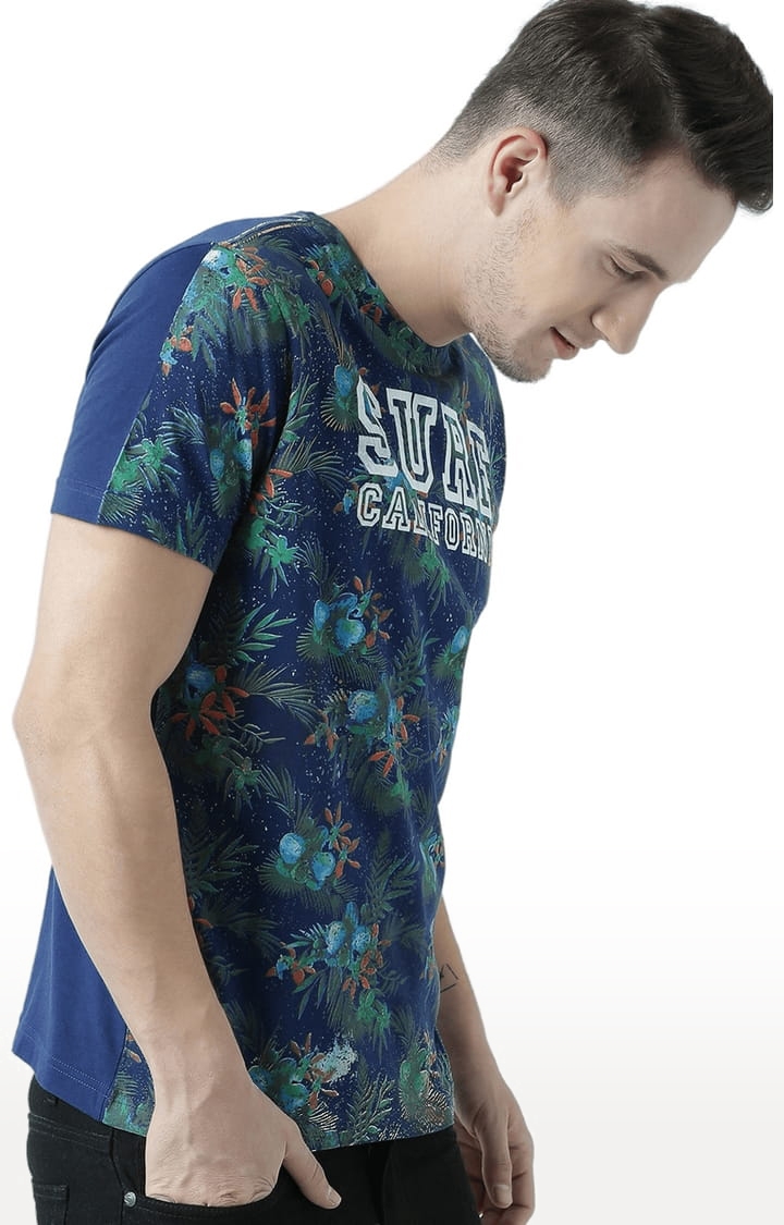 Men's Navy Blue Typographic Regular T-Shirt