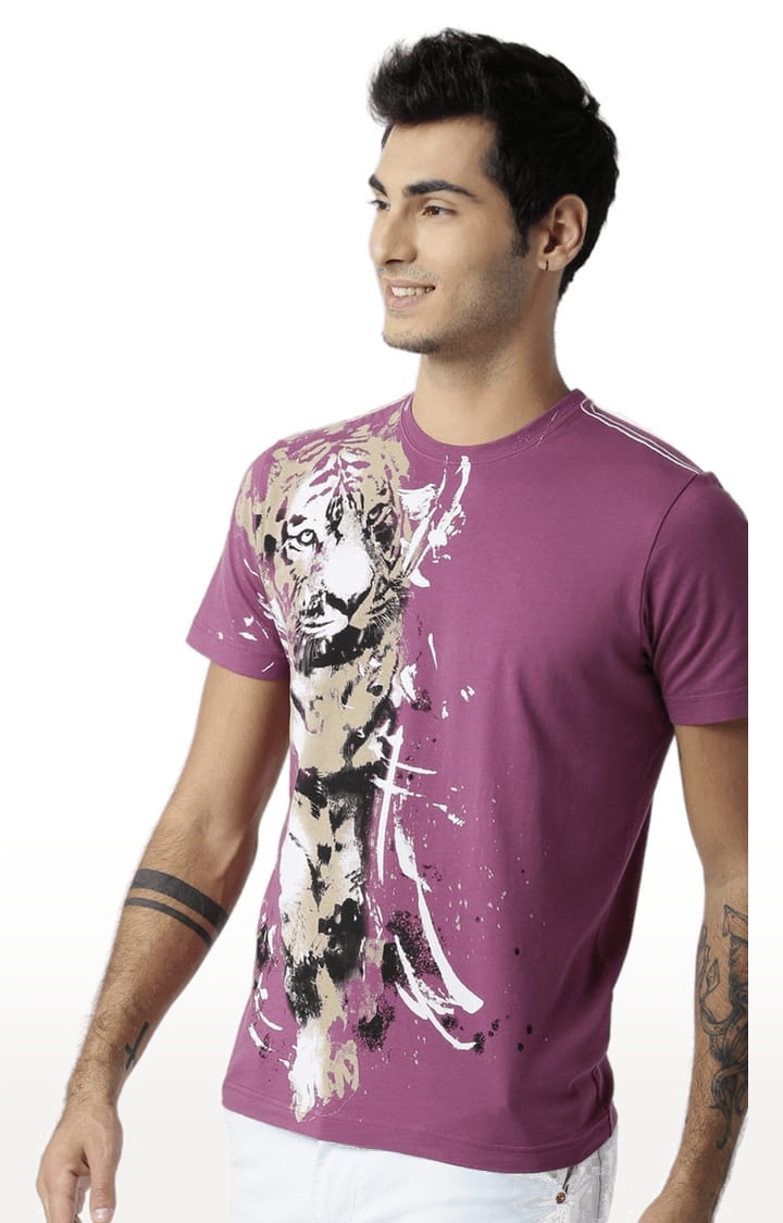 HUETRAP | Men's Pink Cotton Printed Regular T-Shirt 2