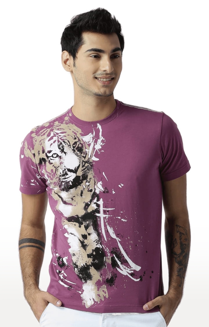 HUETRAP | Men's Pink Cotton Printed Regular T-Shirt 0