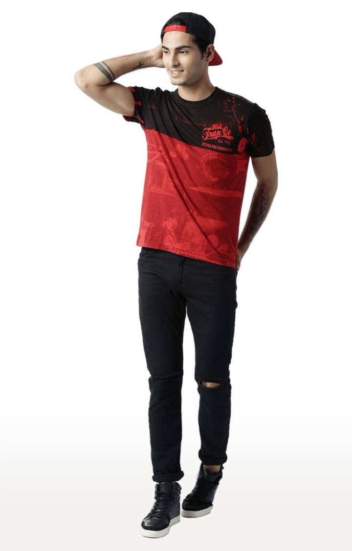 HUETRAP | Men's Red and Black Cotton Printed Regular T-Shirt 1