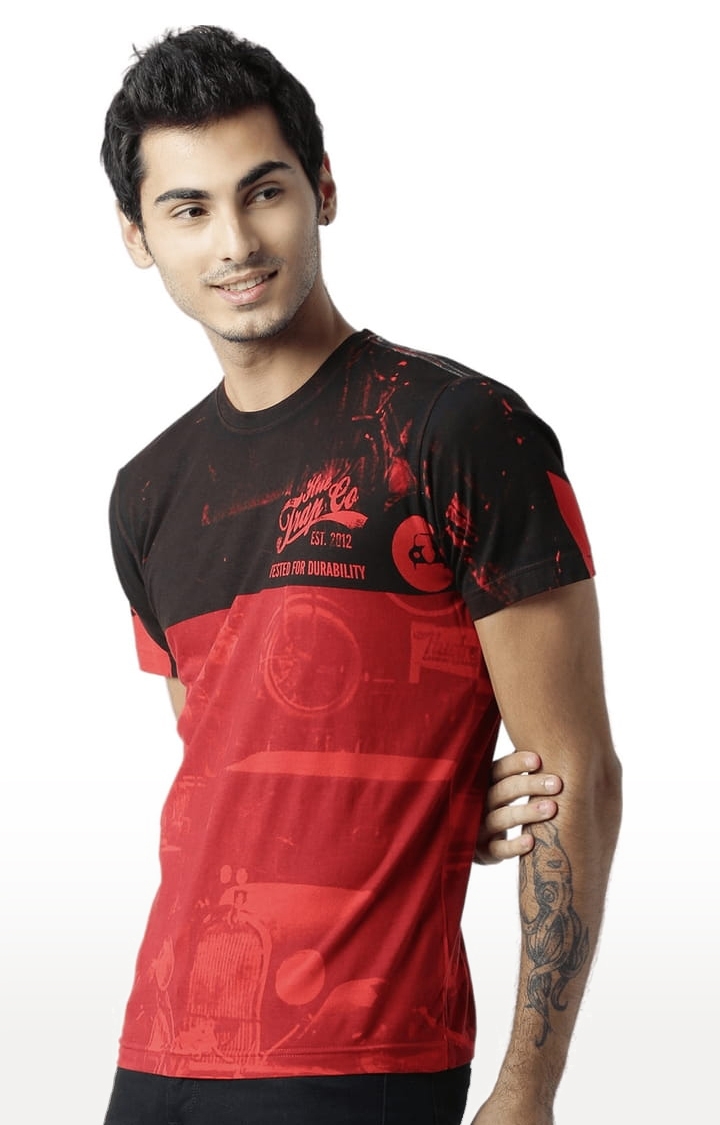 HUETRAP | Men's Red and Black Cotton Printed Regular T-Shirt 2