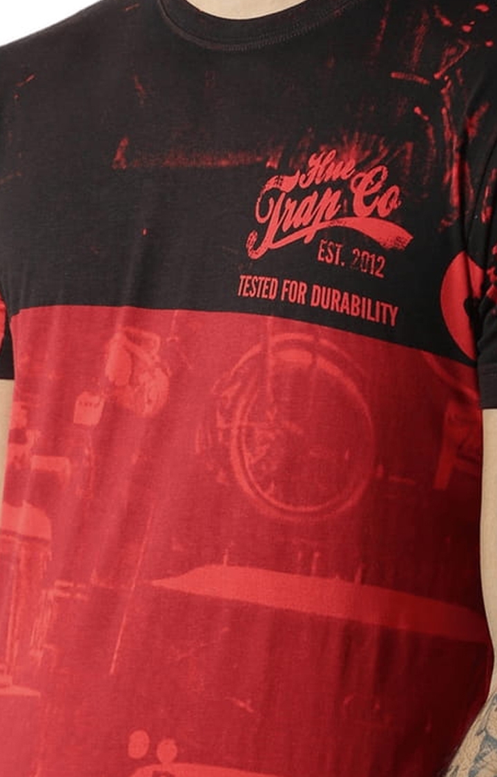 HUETRAP | Men's Red and Black Cotton Printed Regular T-Shirt 4