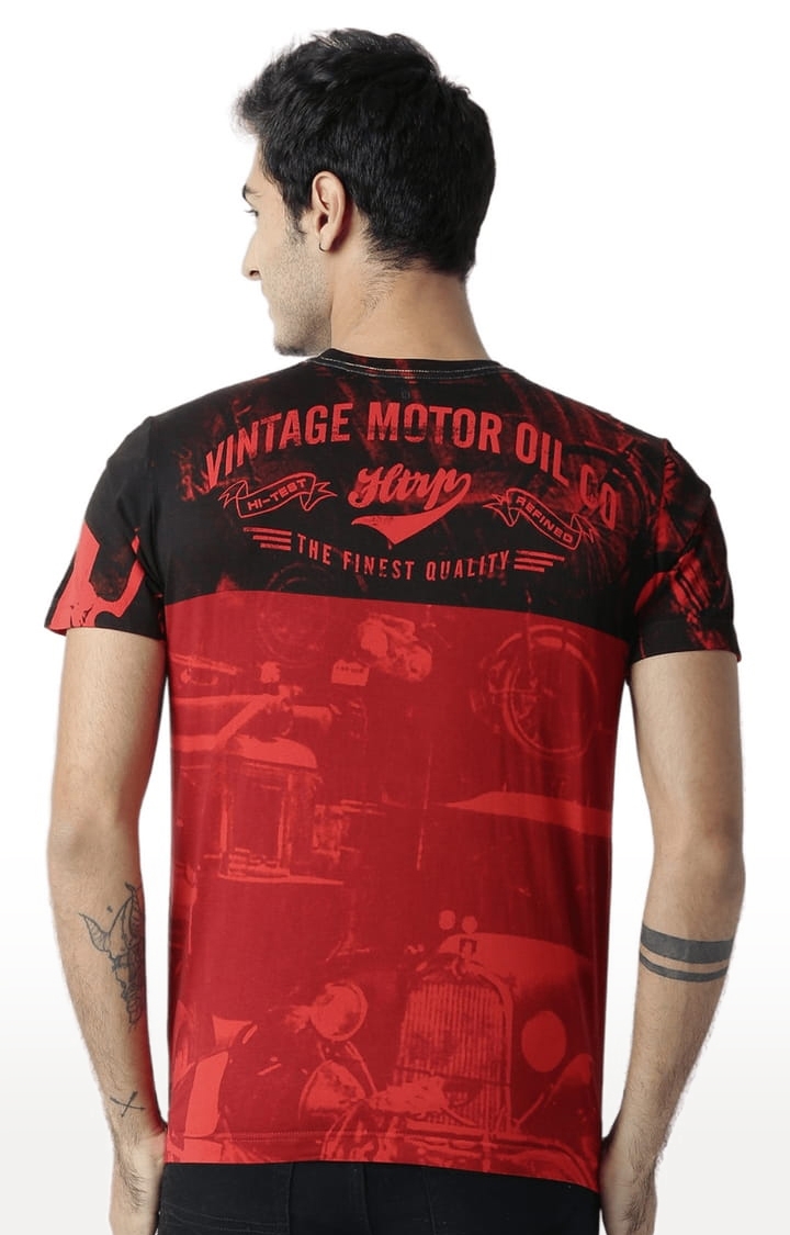 HUETRAP | Men's Red and Black Cotton Printed Regular T-Shirt 3