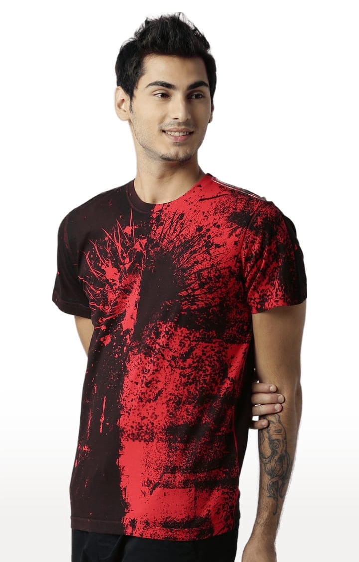 HUETRAP | Men's Black and Red Cotton Printed Regular T-Shirt 1