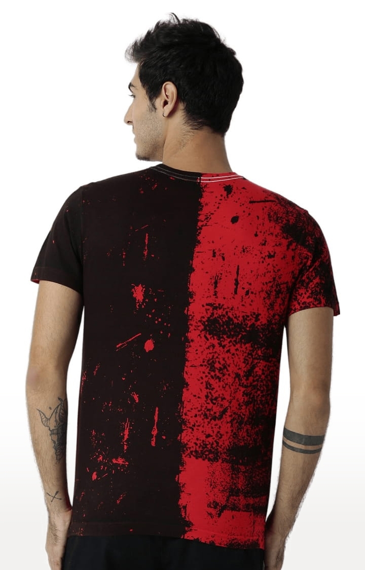 HUETRAP | Men's Black and Red Cotton Printed Regular T-Shirt 2