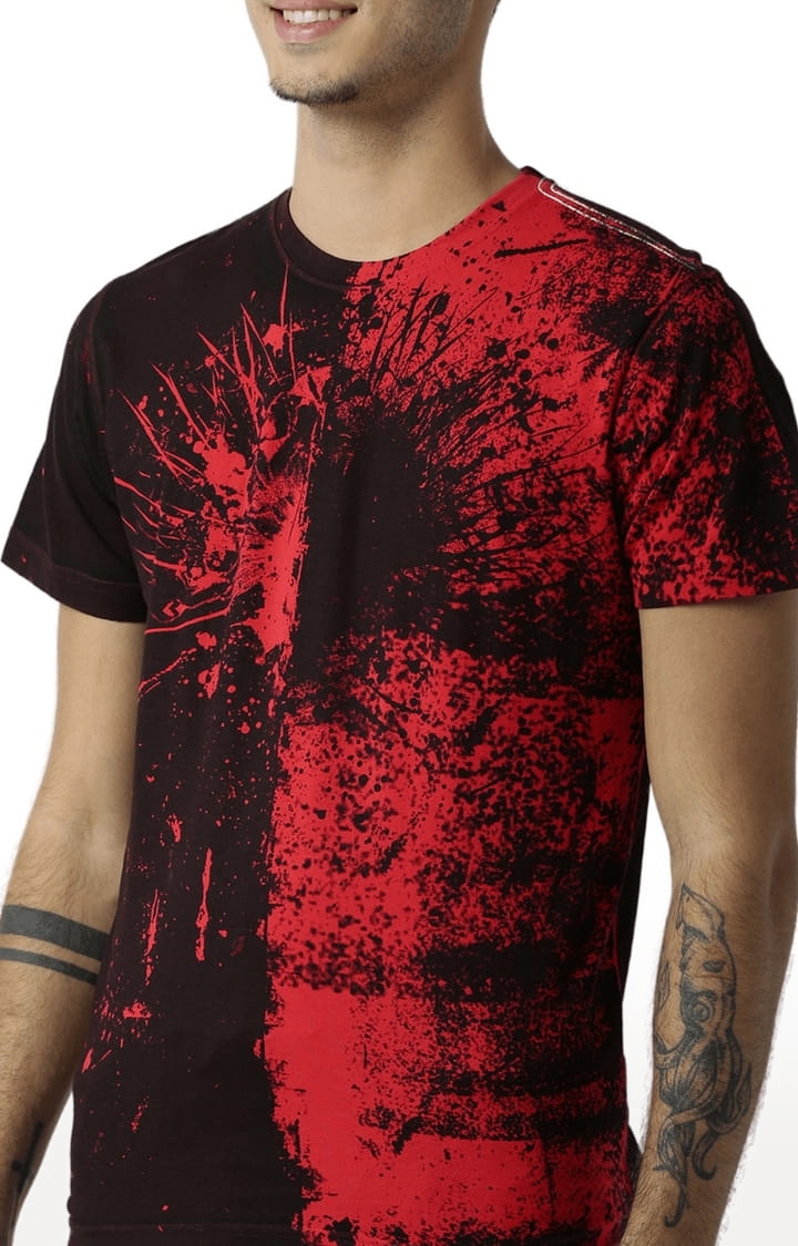 HUETRAP | Men's Black and Red Cotton Printed Regular T-Shirt 3