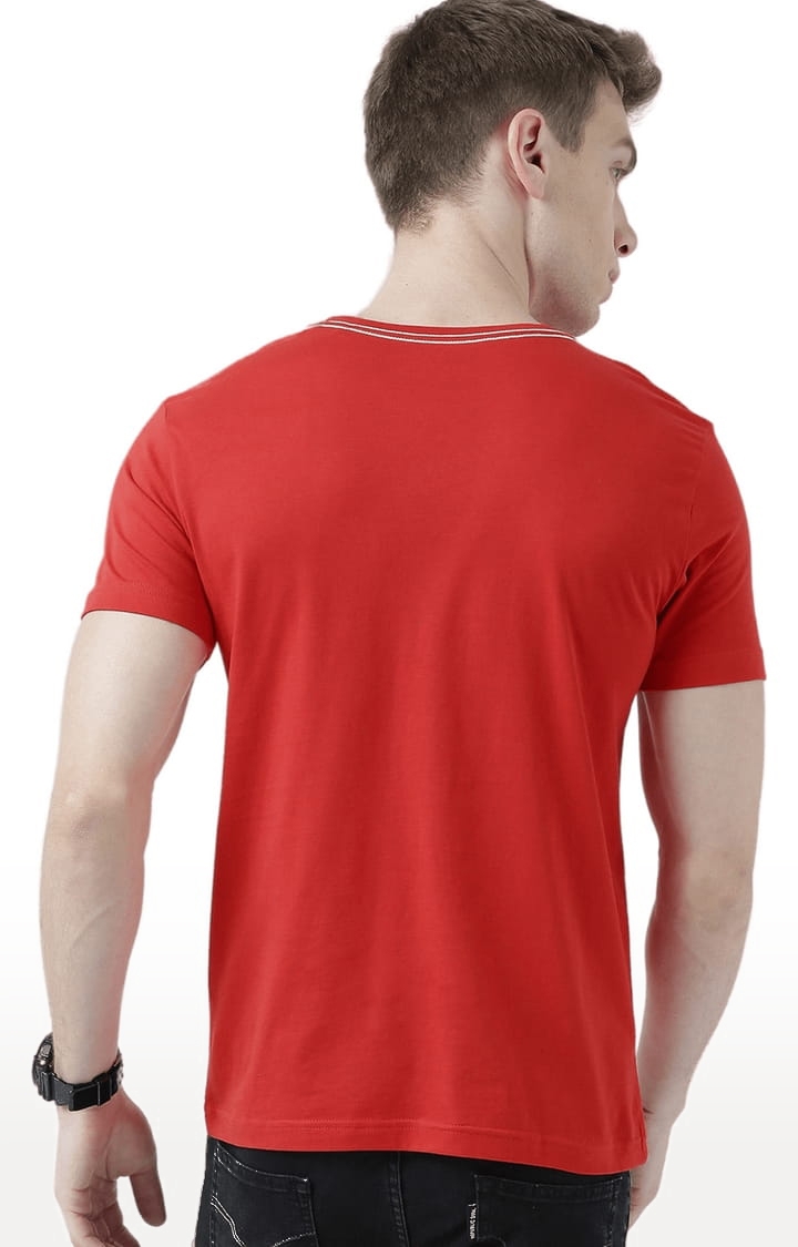 HUETRAP | Men's Red Cotton Typographic Printed Regular T-Shirt 3