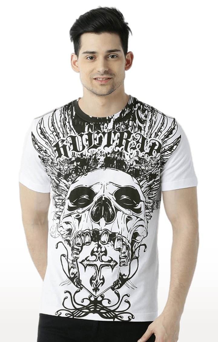 HUETRAP | Men's White Cotton Printed Regular T-Shirt 0