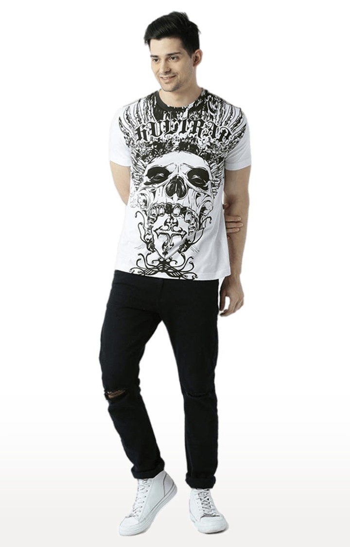 Men's White Printed Regular T-Shirt
